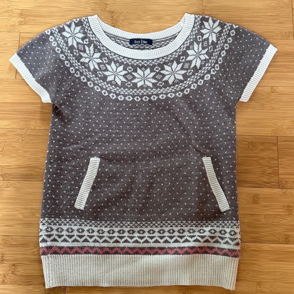 Brown and Cream Knit Sweater with Snowflake Pattern